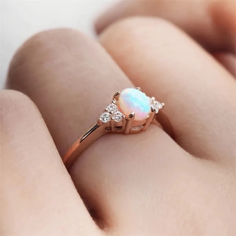New: 18K Gold Vermeil Opal Gemstone CZ Stones Ring - Picture 10 of 12